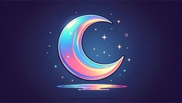 Download Holographic Effect on a Glowing Crescent - Holographic effect Collection